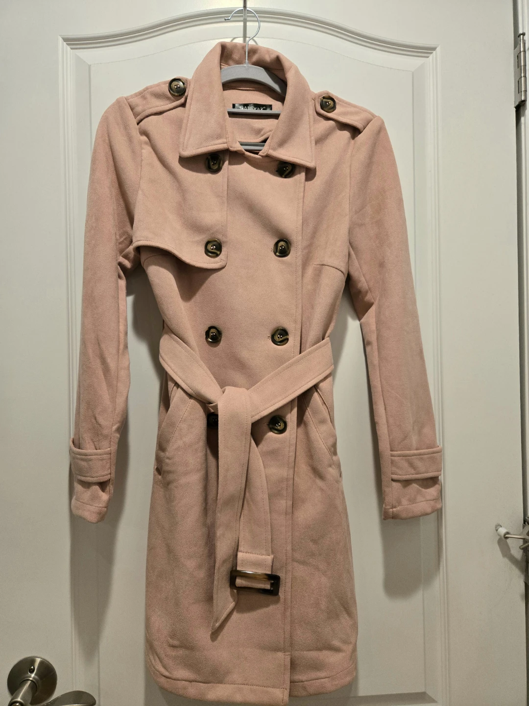 Women's Pink Suede Double-Breasted Trench Coat X-Small