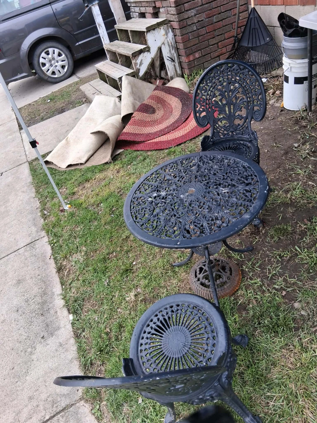 Ornate Black Cast Iron Bistro Set (Table & 2 Chairs) - photo 2