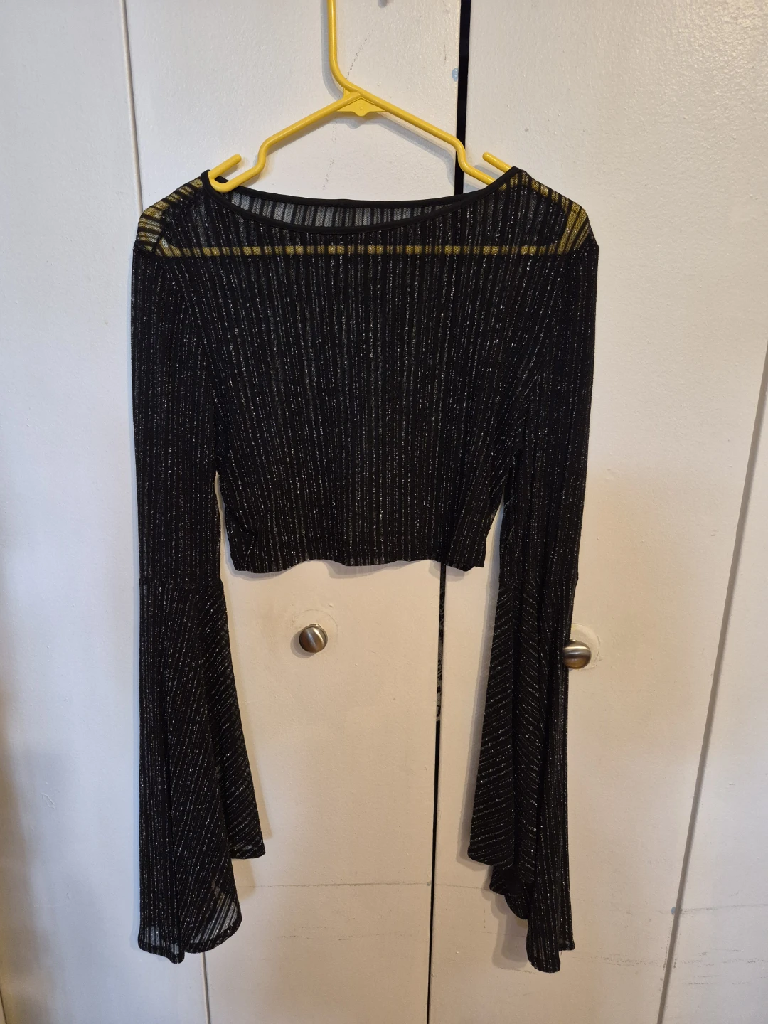 Black Sparkly Bell Sleeve Top