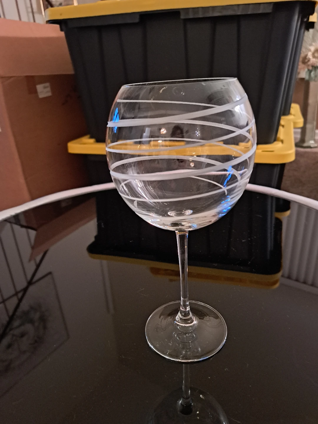 Clear Wine Glass with White Swirls