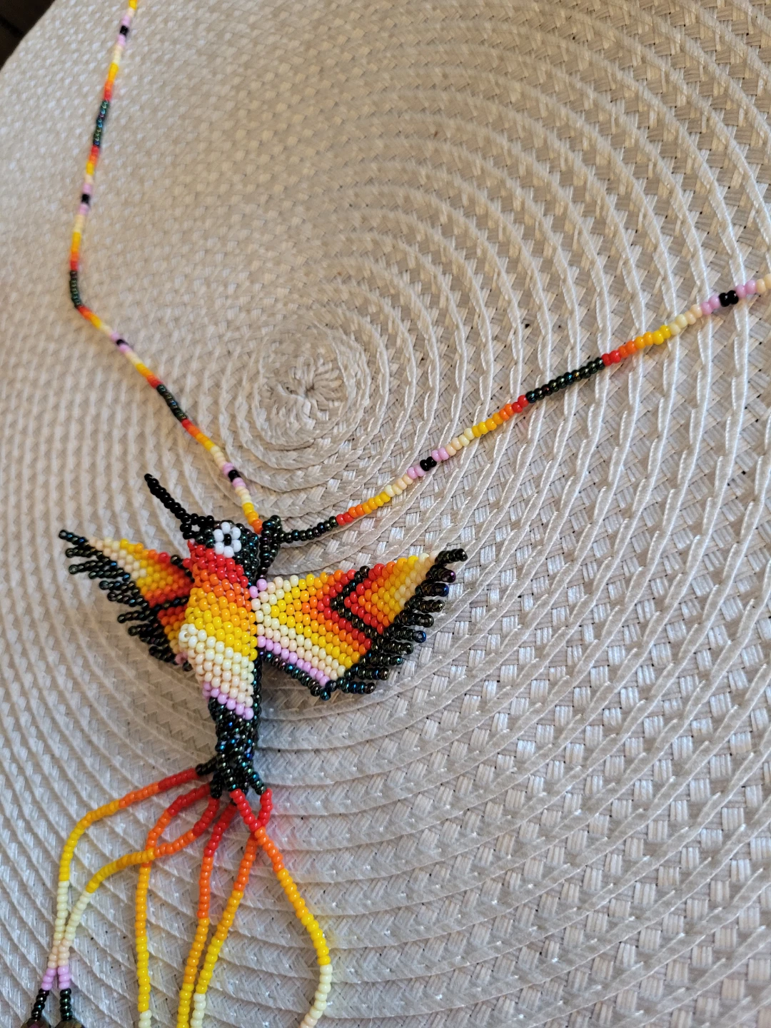 Stunning Hand Beaded Hummingbird Necklace