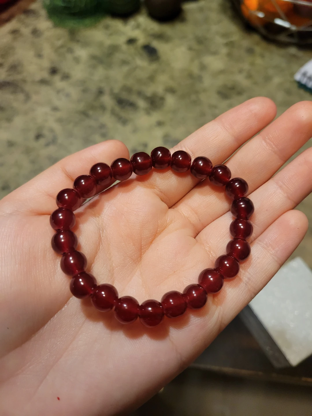 Dark Red Beaded Stretch Bracelet