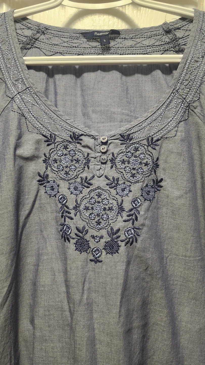 Reitmans Blue Embroidered Tunic Top Size L - photo 2