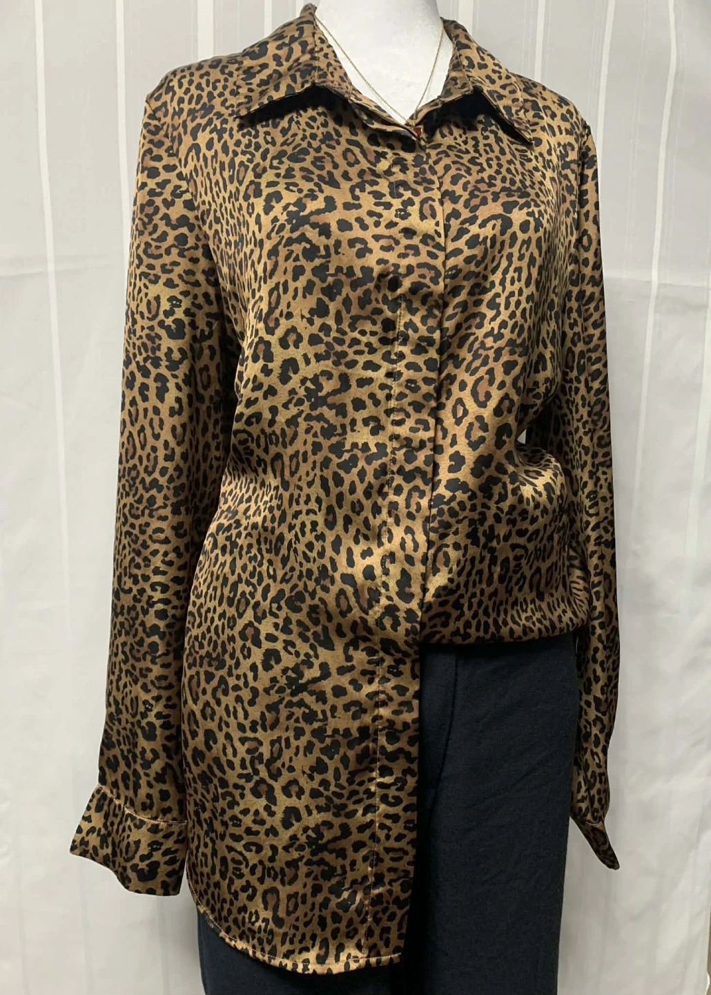 Cleo Leopard Print Button-Up Shirt - Size L - photo 3