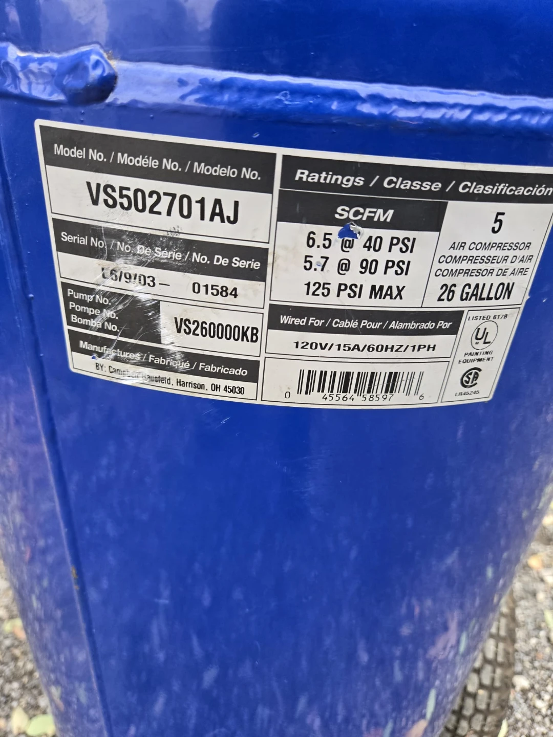 Campbell Hausfeld 26 Gallon Air Compressor - photo 4