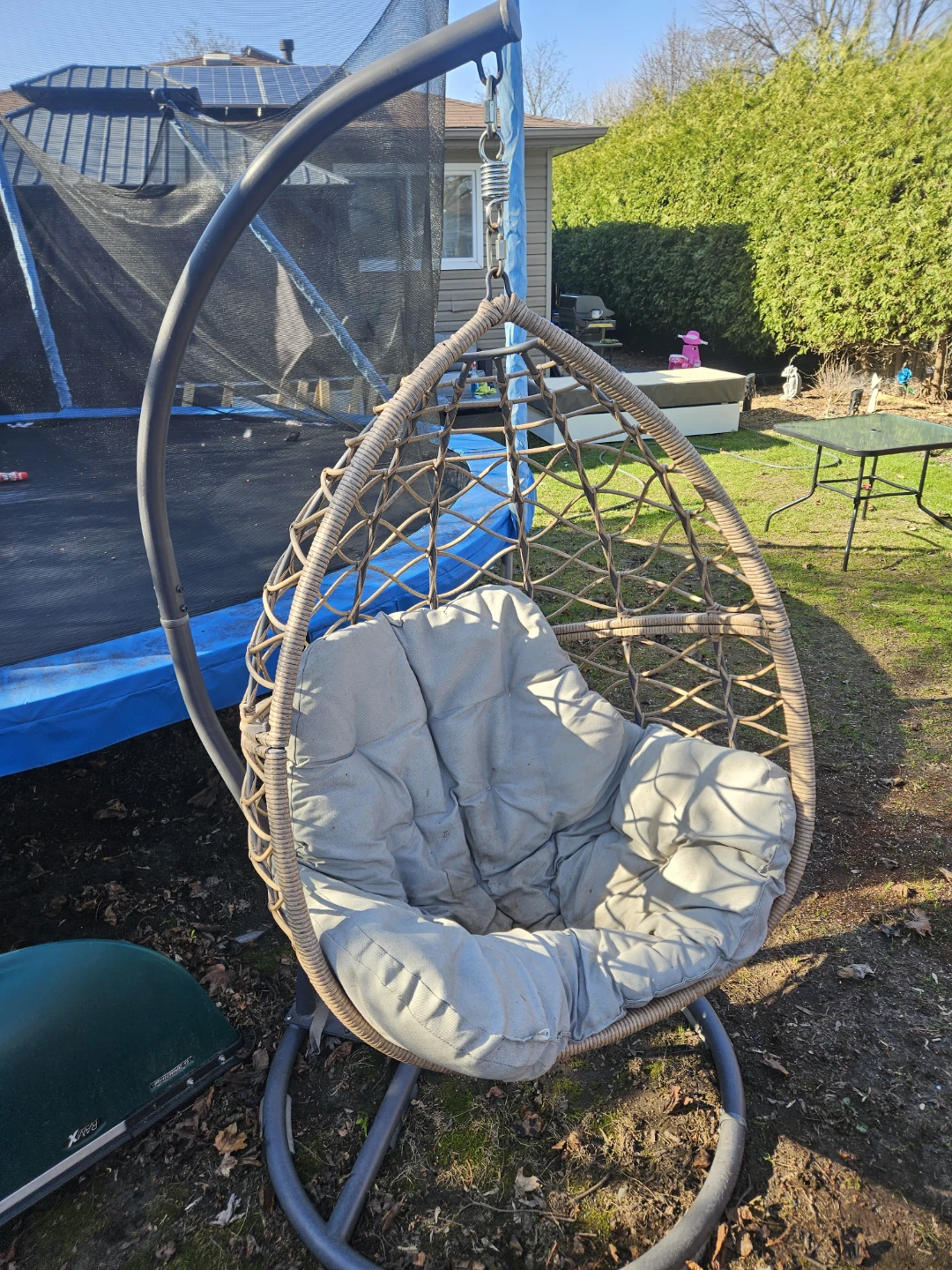 Hanging Rattan Egg Chair with Grey Cushion