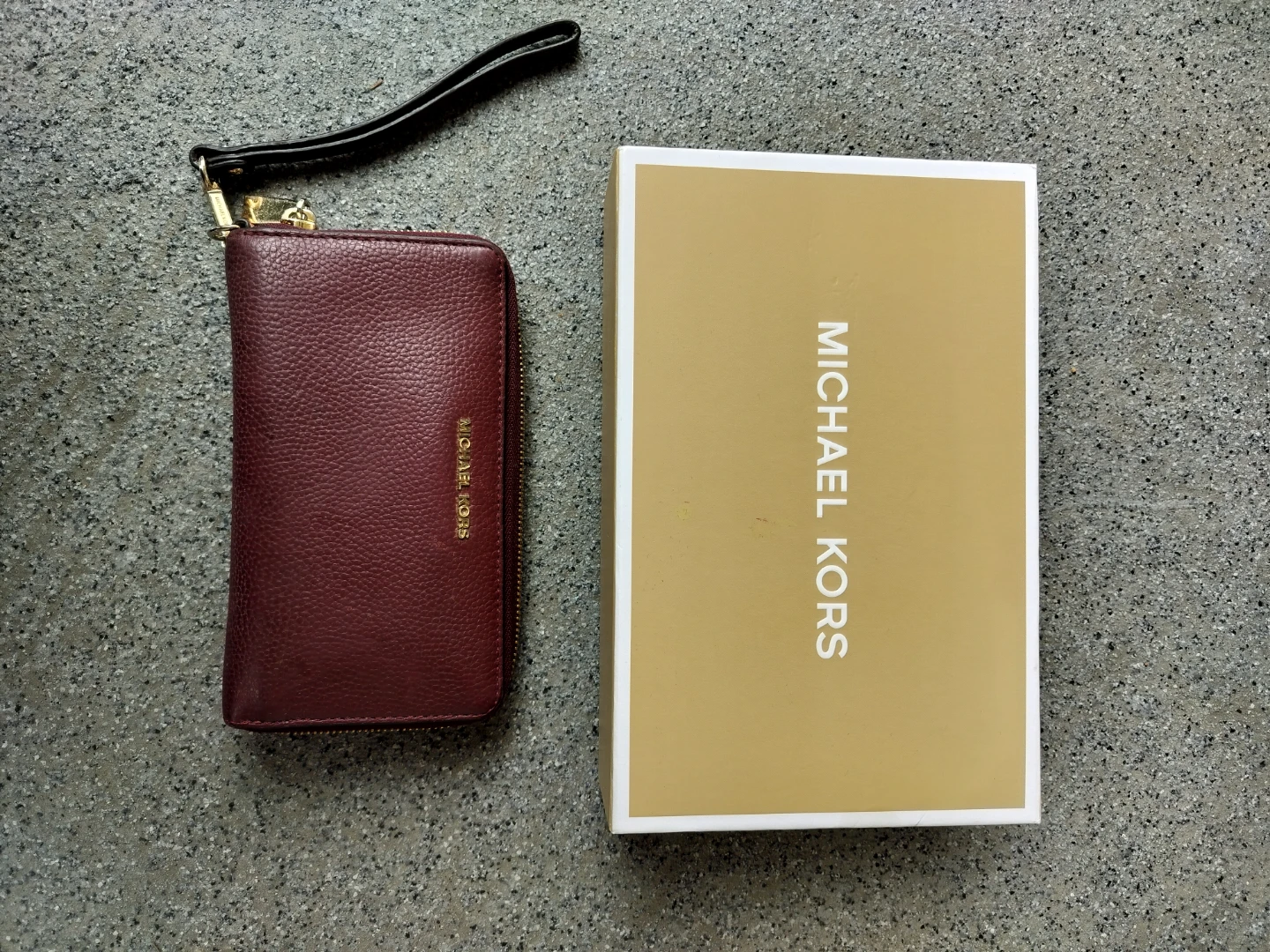 Michael Kors Burgundy Leather Wristlet with Box