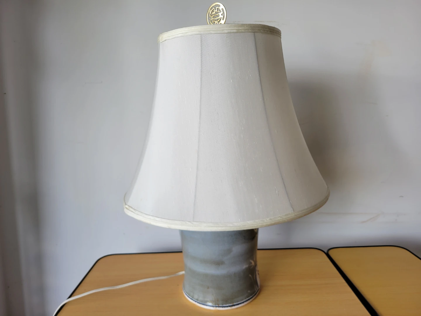Vintage Artisanal Blue-Grey Glazed Ceramic Table Lamp - photo 2