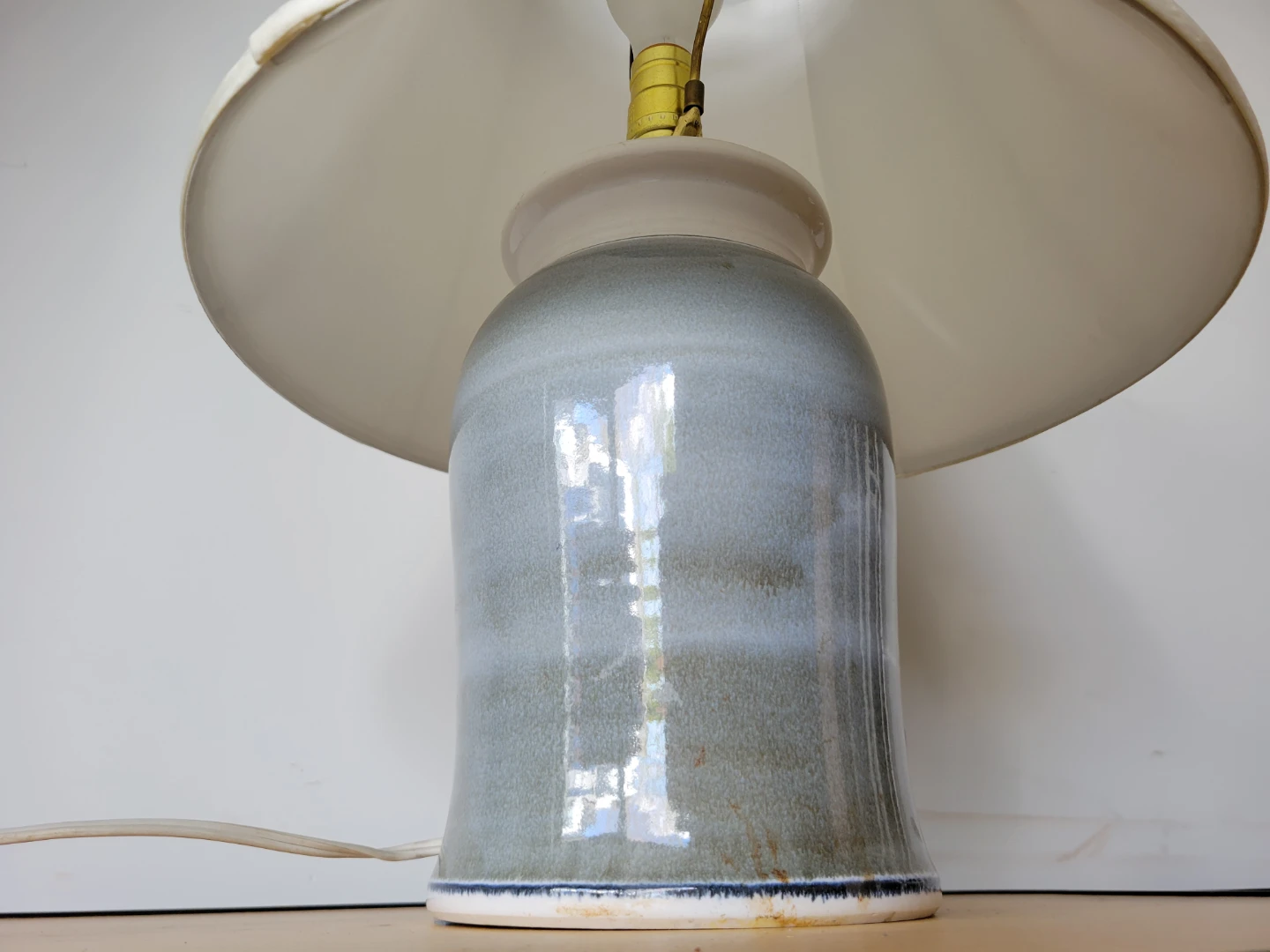 Vintage Artisanal Blue-Grey Glazed Ceramic Table Lamp - photo 3