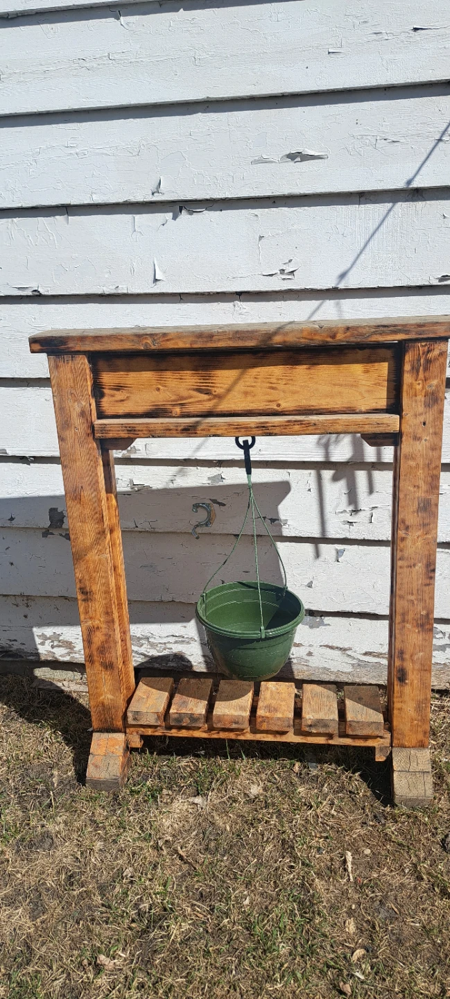Wooden Plant Stand with Hanging Pot Holder