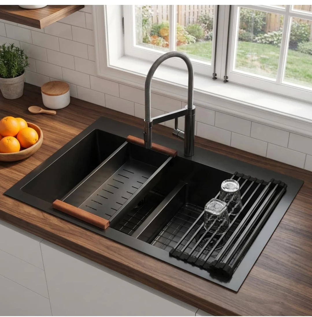 Black Double Bowl Kitchen Sink