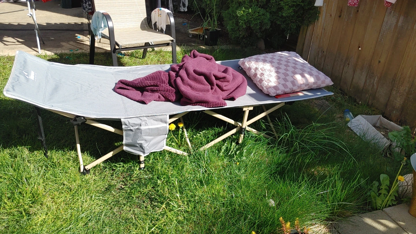 Grey Camping Cot with Side Pockets