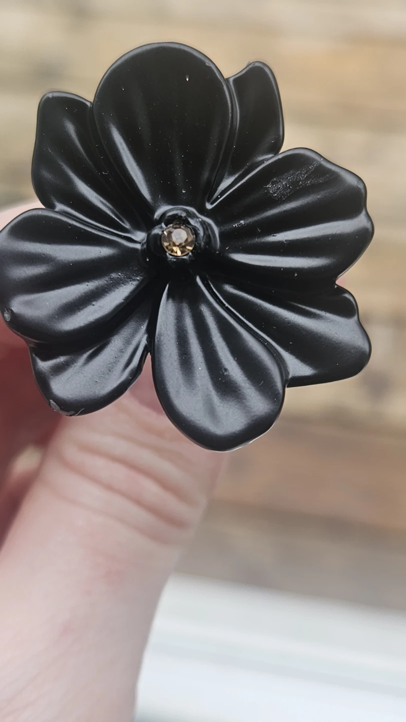 Black Flower Drawer Knobs with Rhinestone Center (Set of 10)