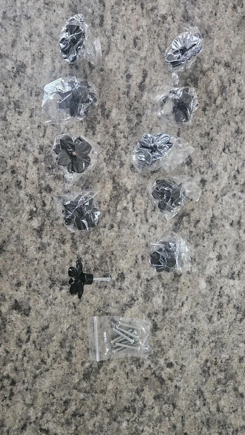 Black Flower Drawer Knobs with Rhinestone Center (Set of 10) - photo 3