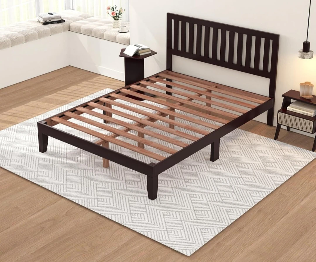 Dark Brown Full Size Wooden Bed Frame with Headboard - photo 2