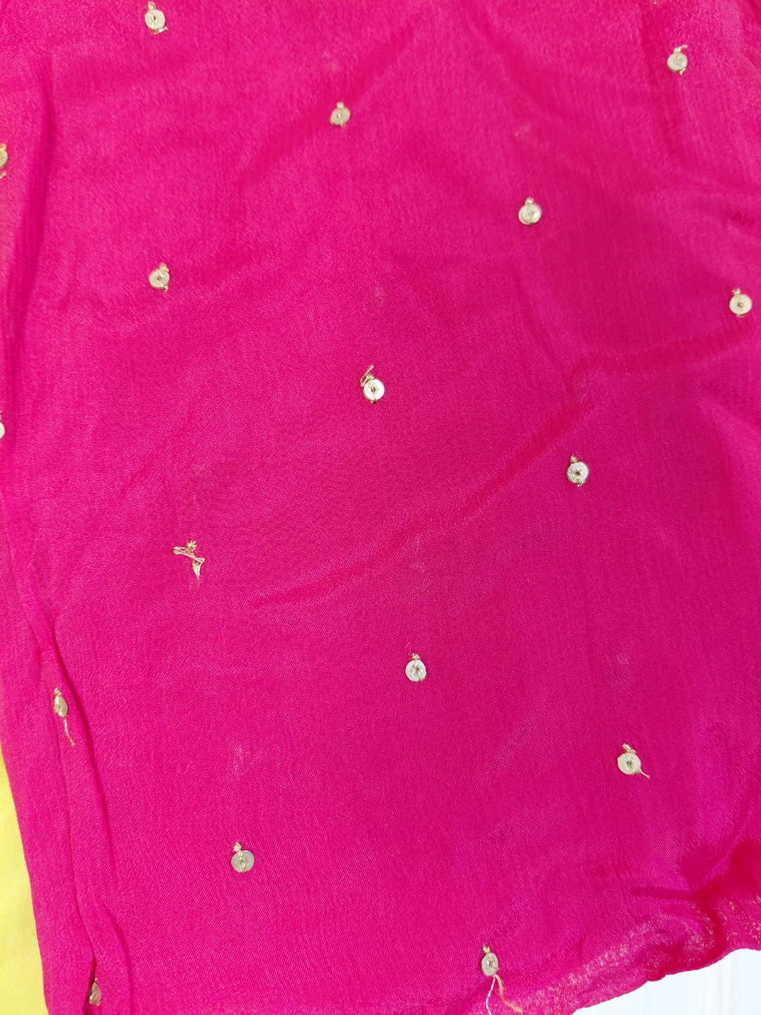 Yellow Anarkali Suit with Pink Dupatta