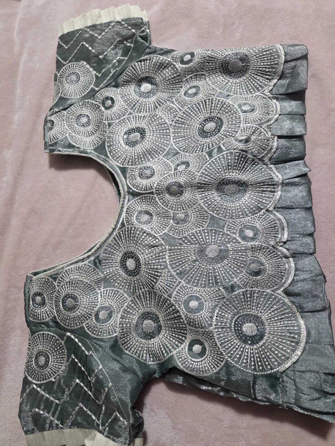 Embroidered Dark Grey Fabric - photo 3