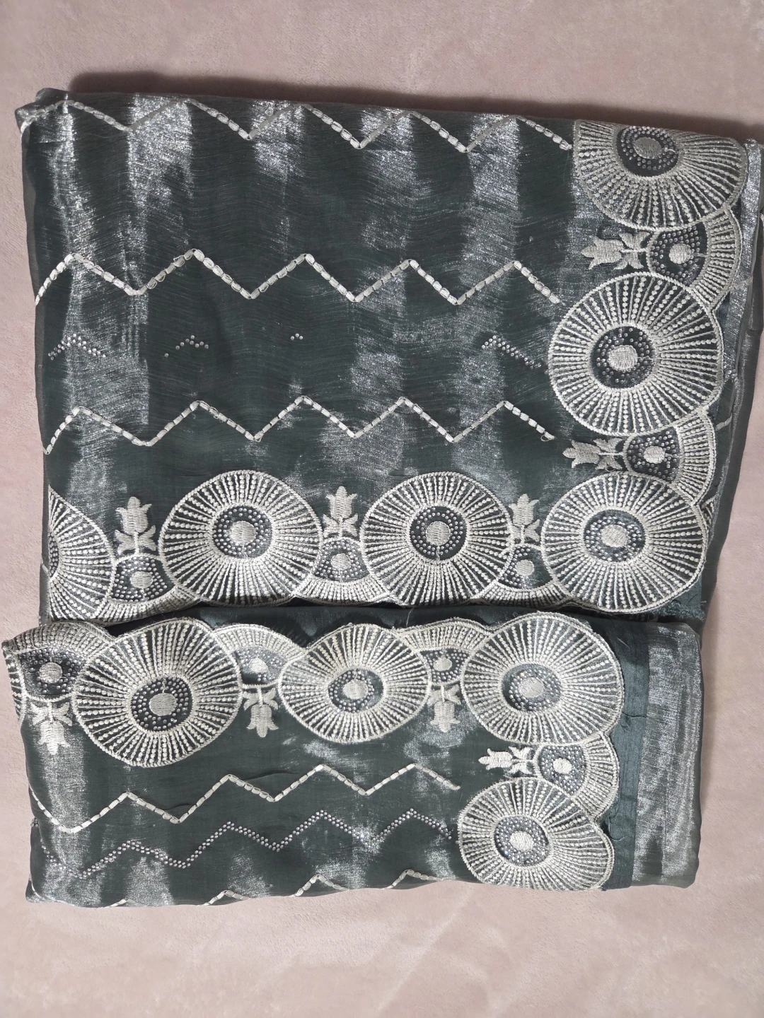 Embroidered Dark Grey Fabric - photo 4