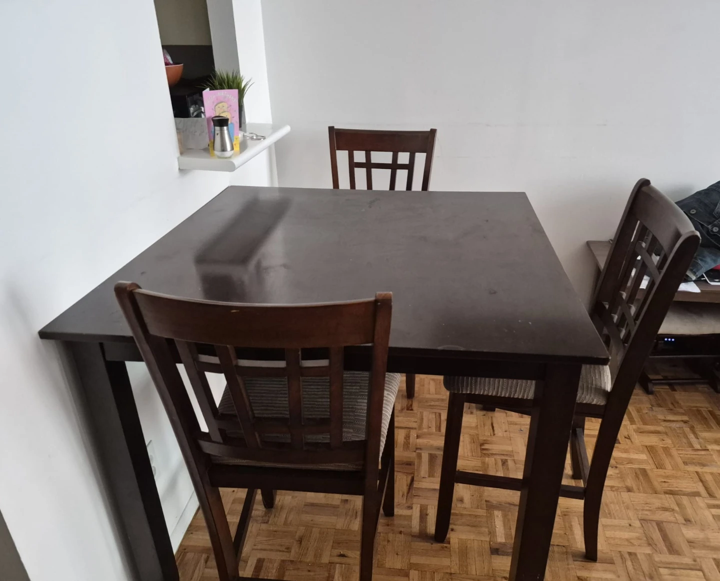 Dark Wood Counter Height Dining Table and Chairs