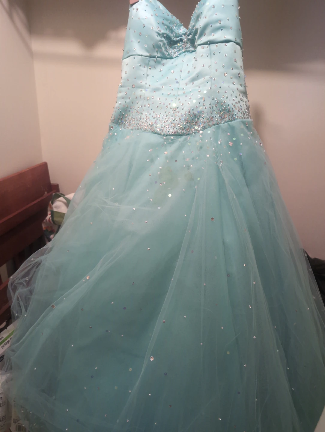 Madeline Gardner Blue Sequin Ball Gown