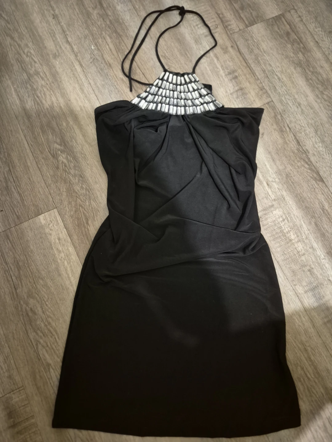 Black Halter Neck Dress with Embellished Collar