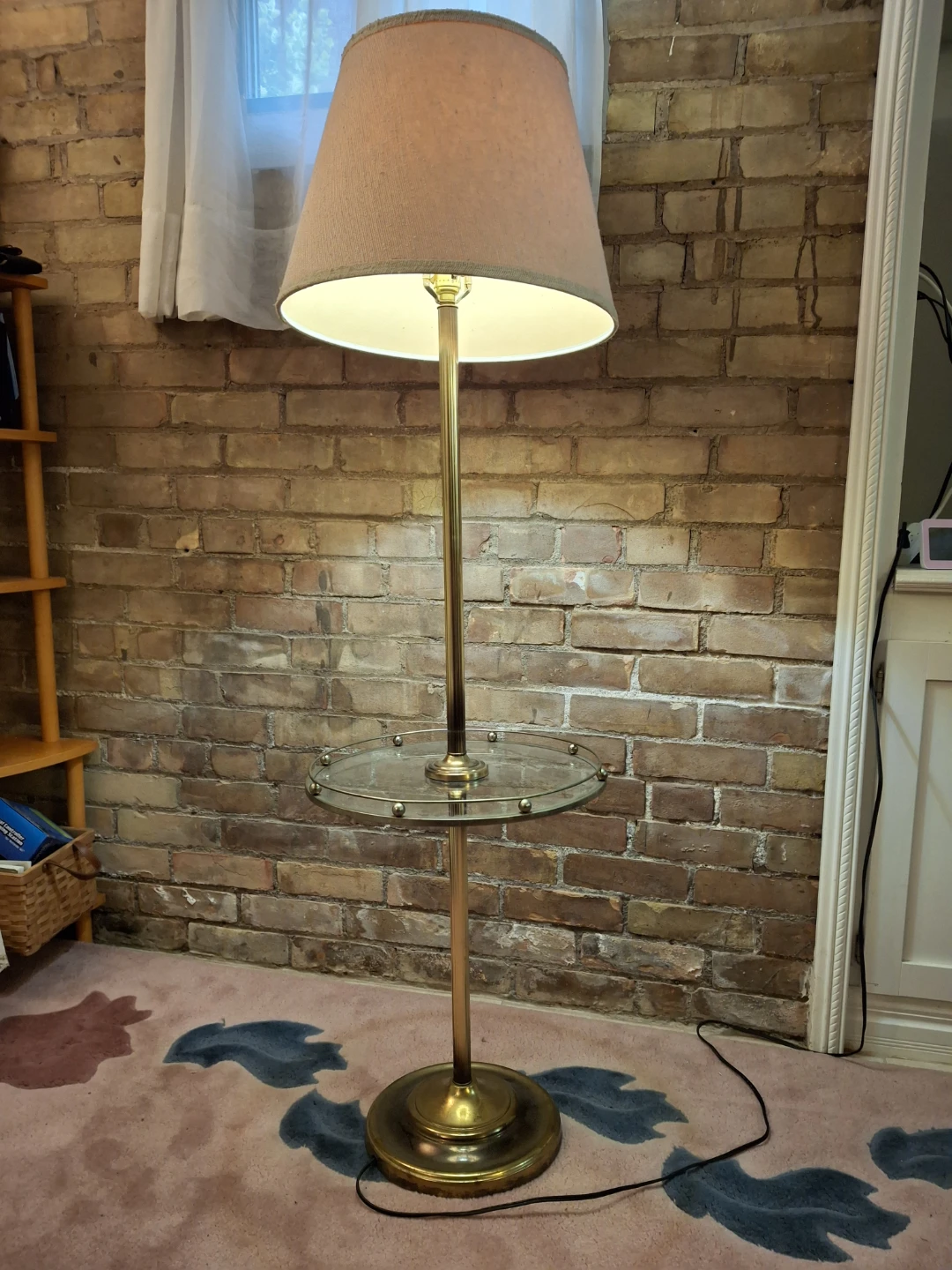 Vintage Brass Floor Lamp with Glass Shelf - photo 2