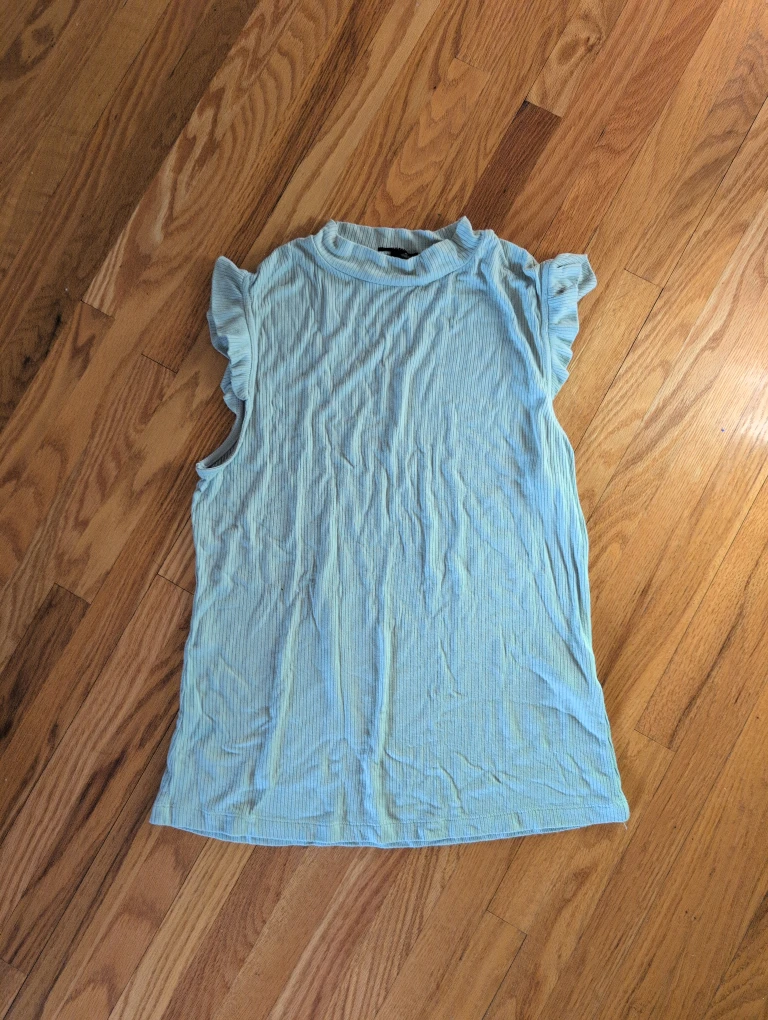 Light Green Ribbed Mock Neck Top with Ruffle Sleeves