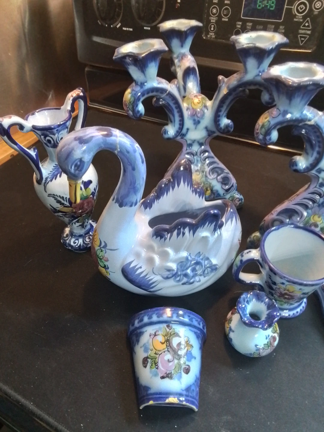 Vintage Portuguese Ceramic Swan and Candelabra Set - photo 2