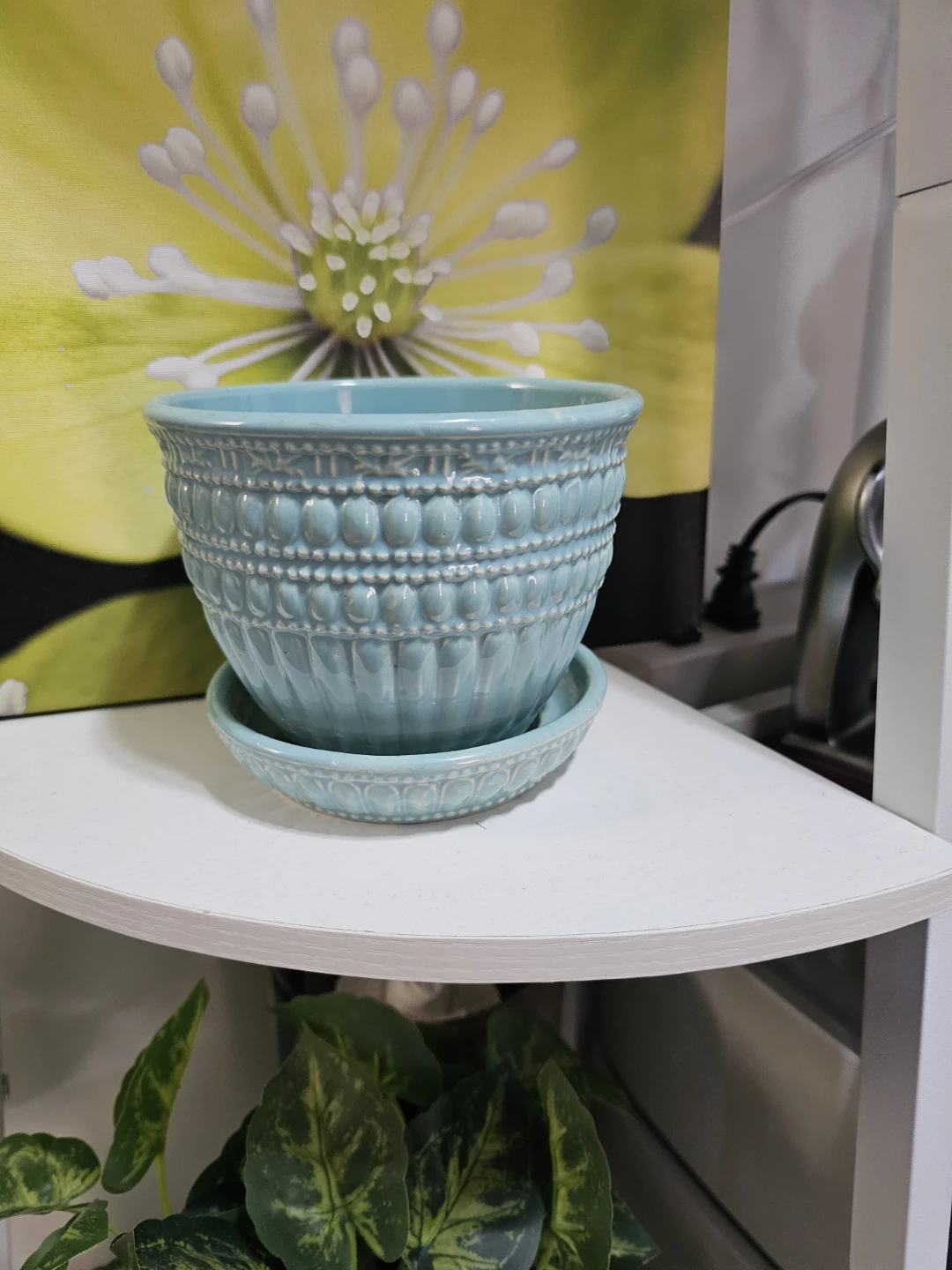 Blue Ceramic Planter Pot with Saucer