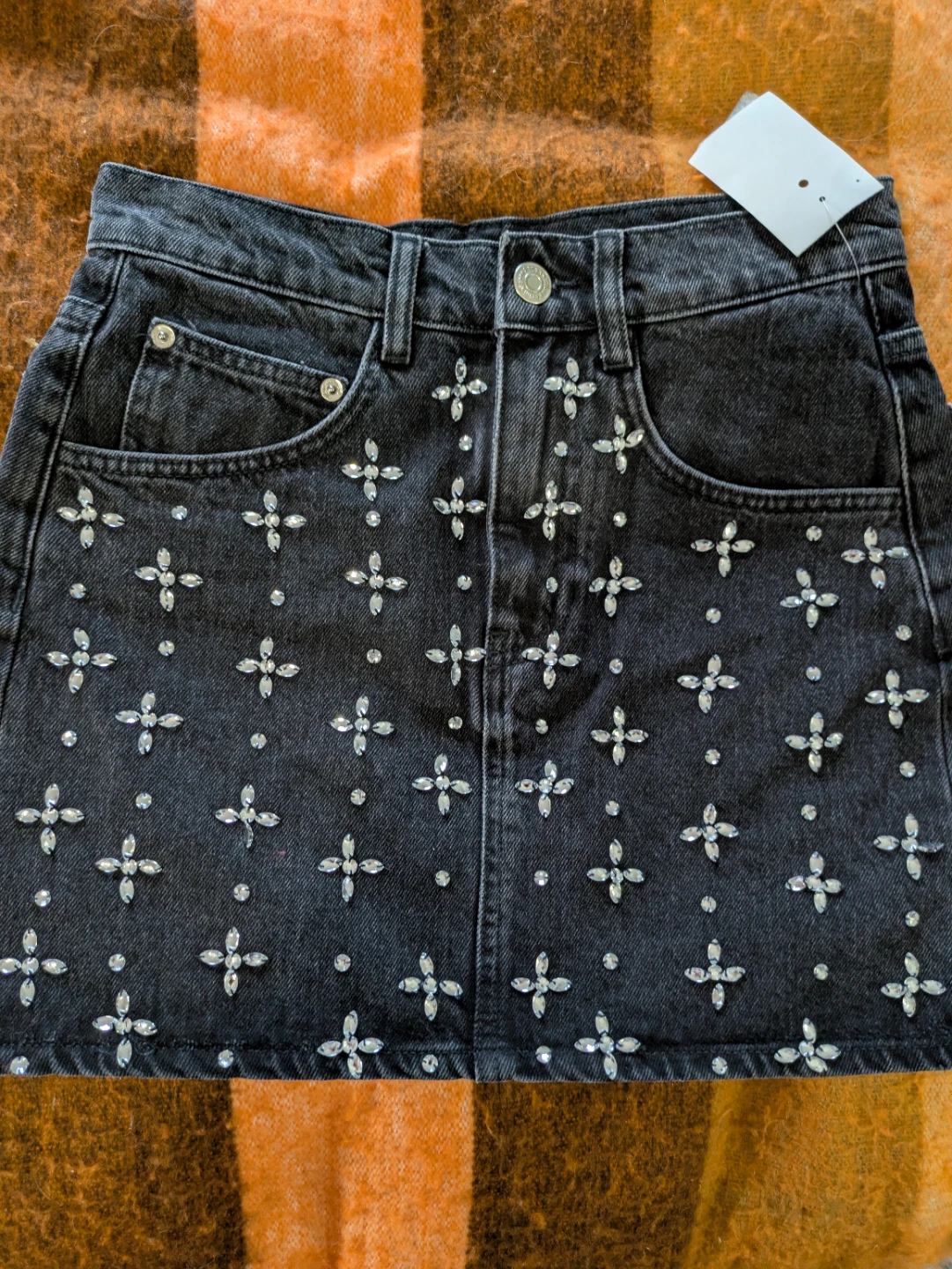 Maje Black Denim Skirt with Rhinestones Size 34