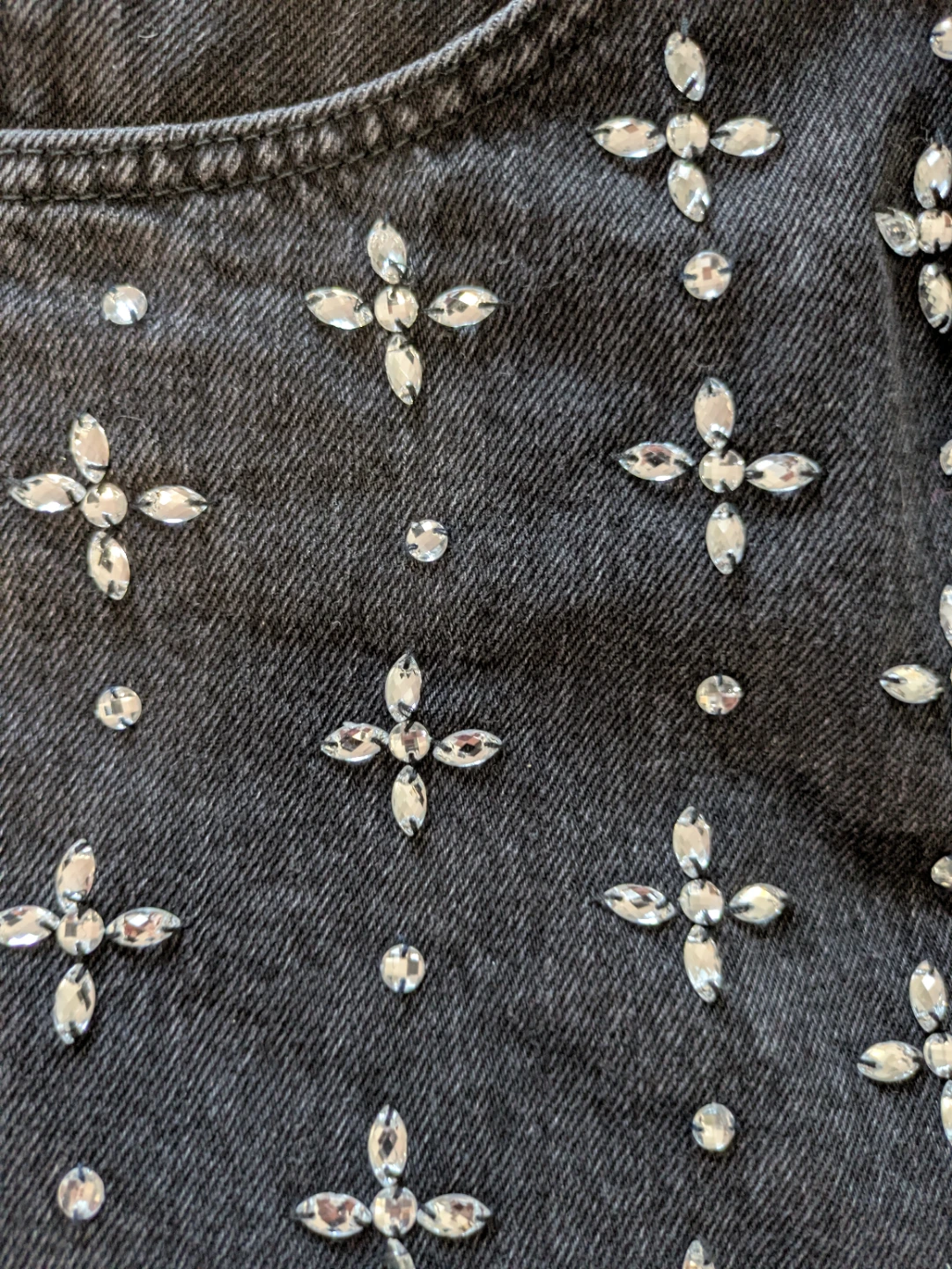 Maje Black Denim Skirt with Rhinestones Size 34 - photo 4