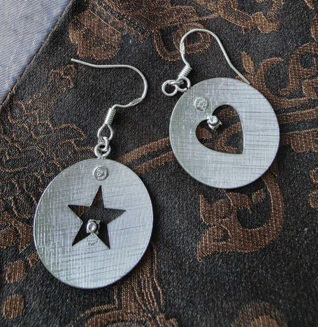 Sterling Silver Star and Heart Earrings with Rhinestones - photo 2