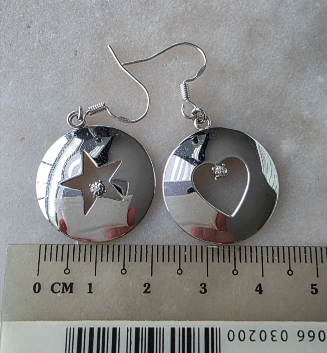 Sterling Silver Star and Heart Earrings with Rhinestones - photo 4