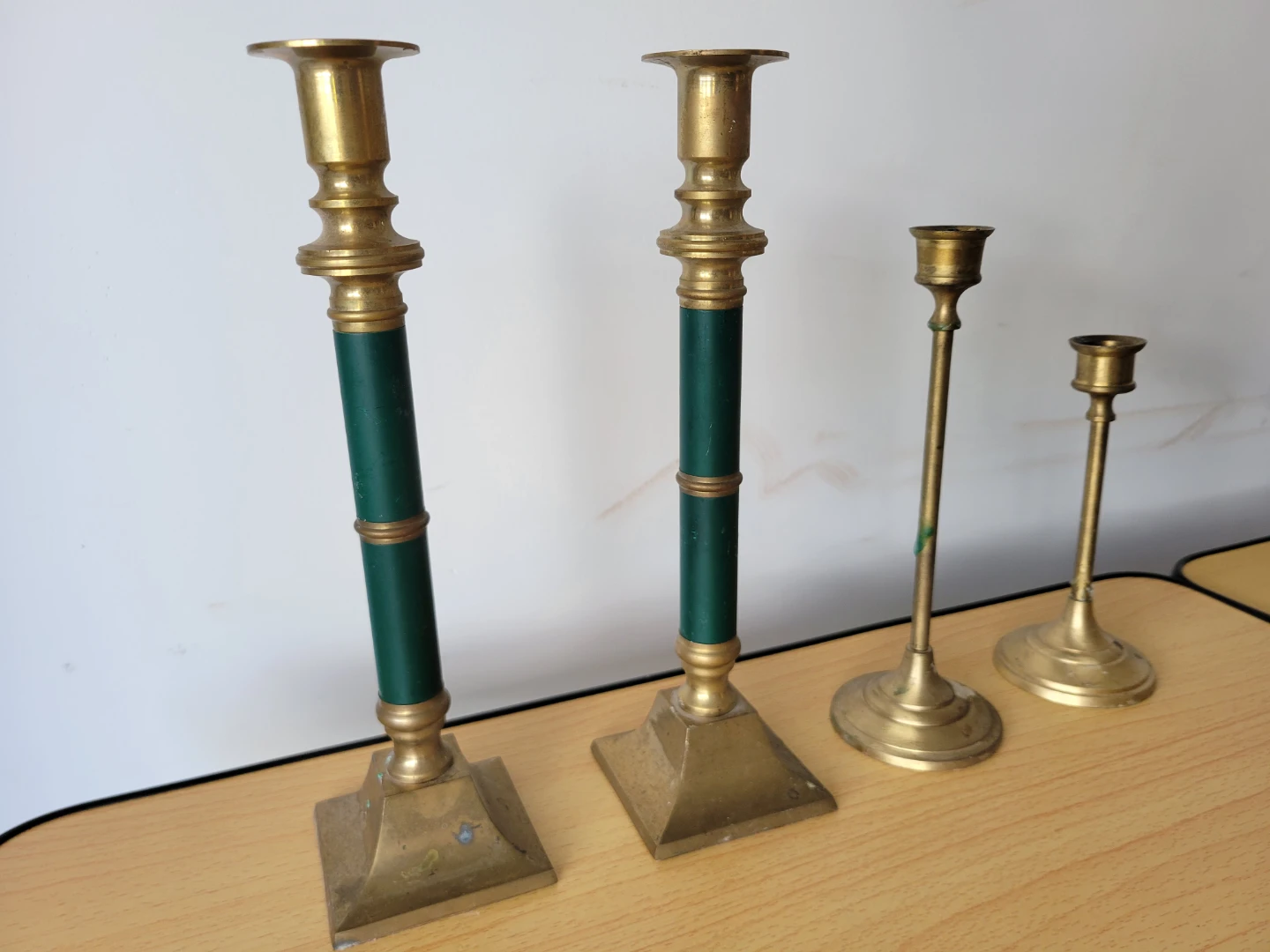 Vintage Brass Candlestick Holder Set with Green Accents. - photo 2