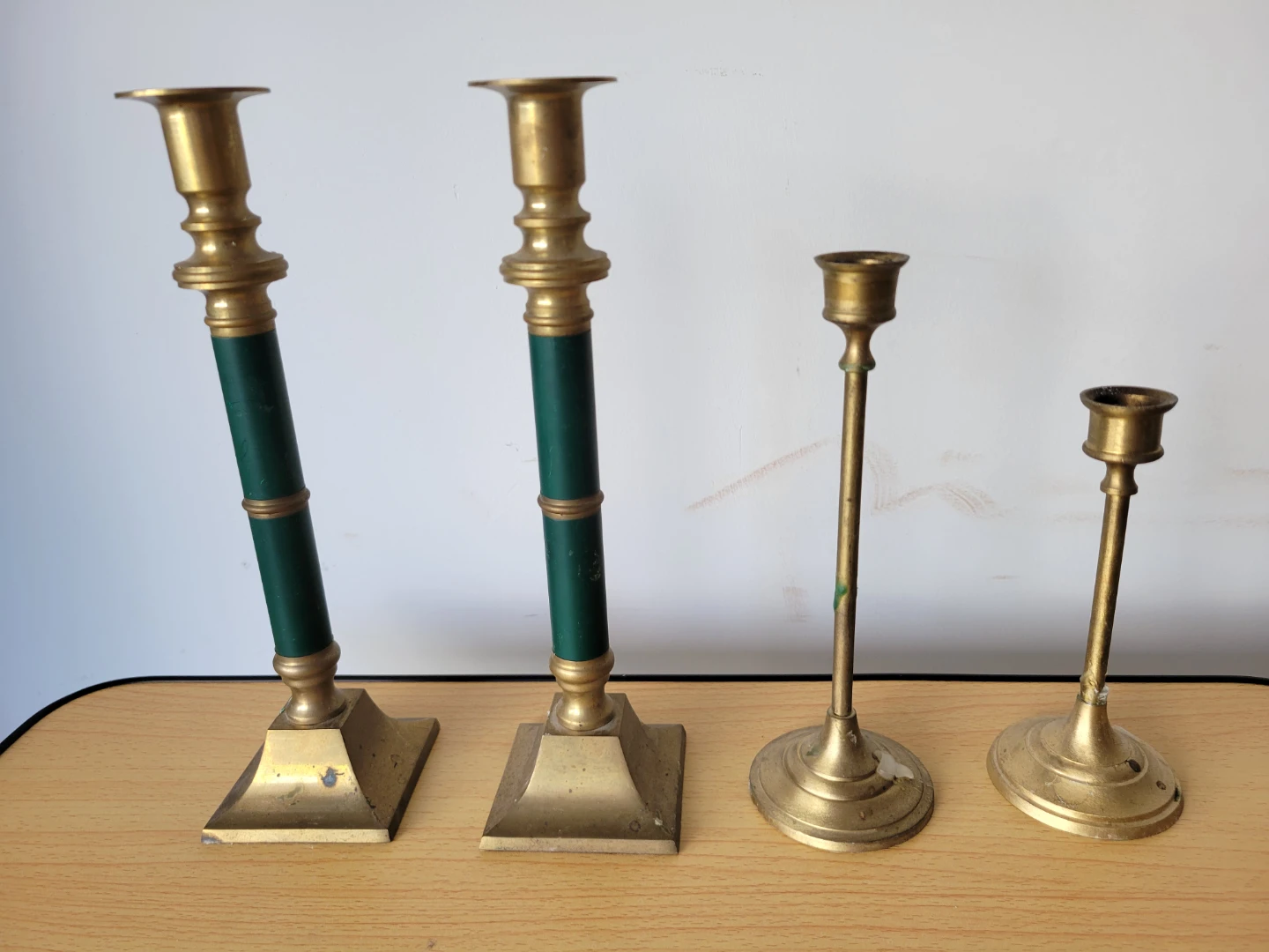 Vintage Brass Candlestick Holder Set with Green Accents. - photo 3