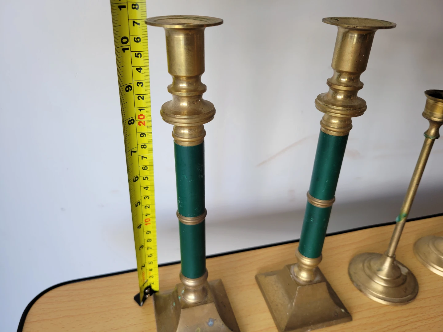 Vintage Brass Candlestick Holder Set with Green Accents. - photo 4