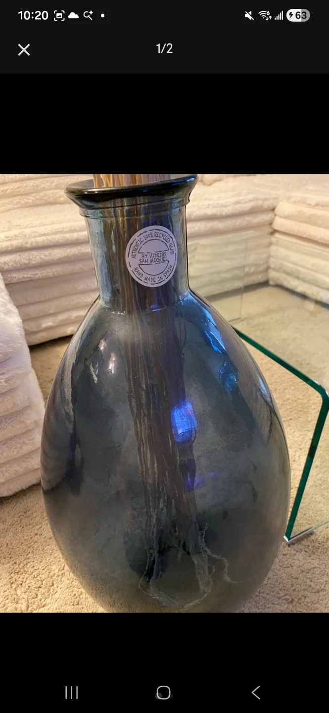 Large Blue Glass Vase with decor sticks