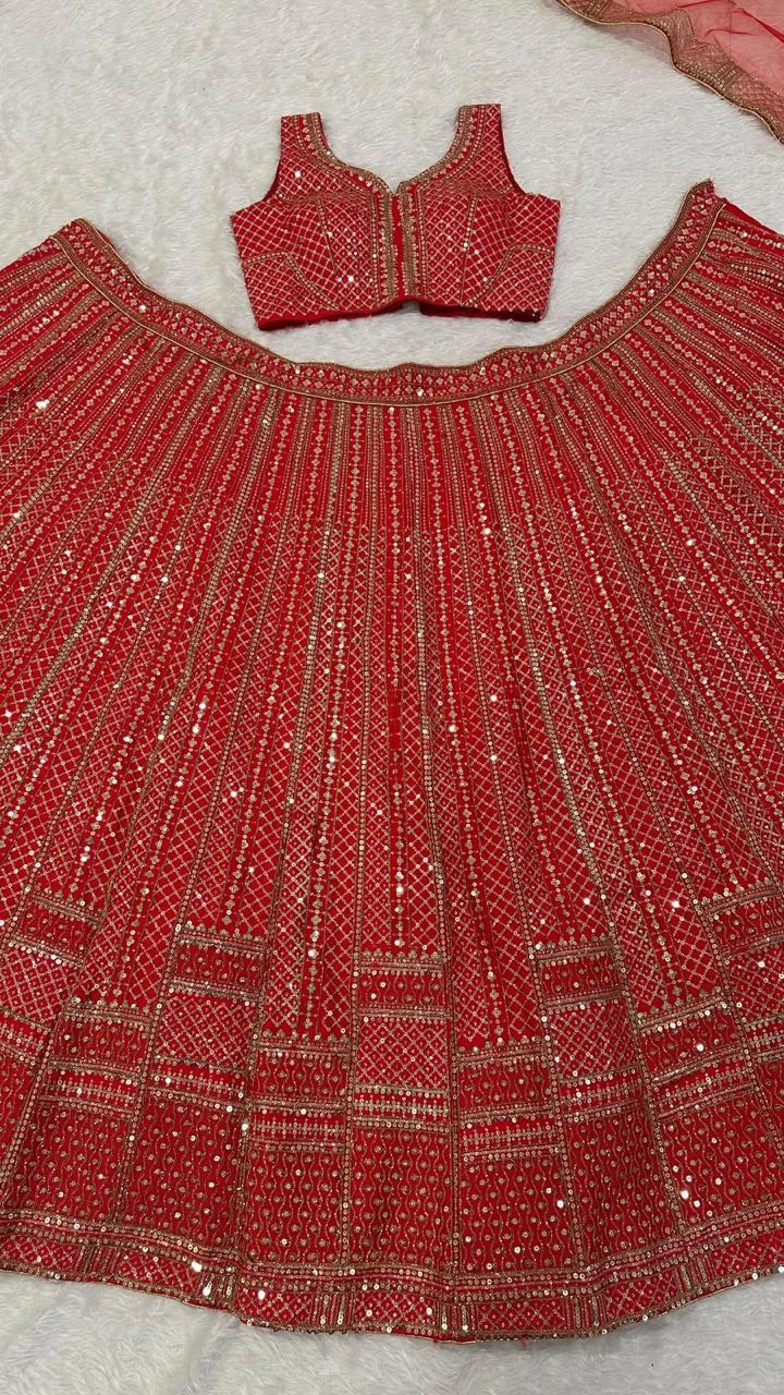 Red Sequined Lehengas Choli with Dupatta - photo 2