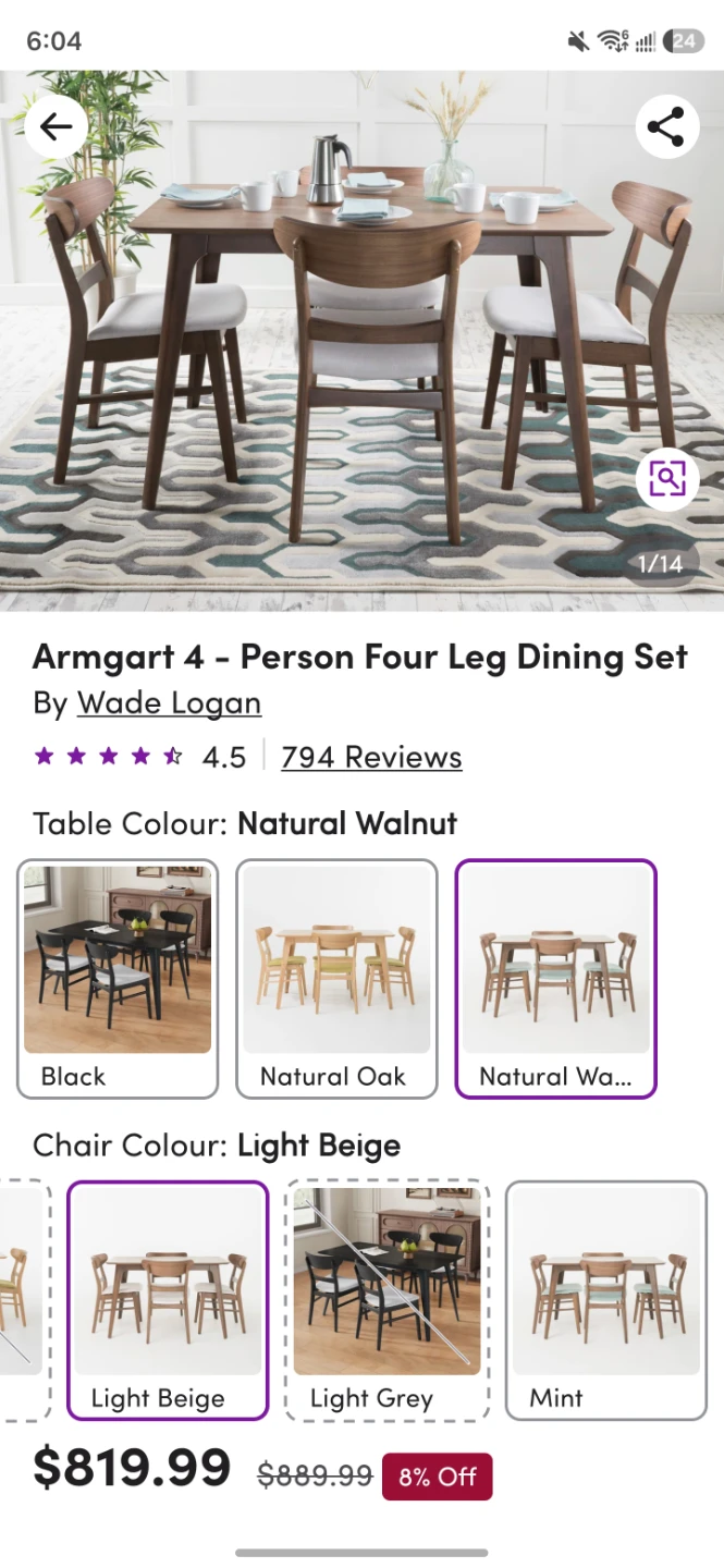 4-Person Dining Set - Natural Walnut Table & Light Beige Chairs - photo 3