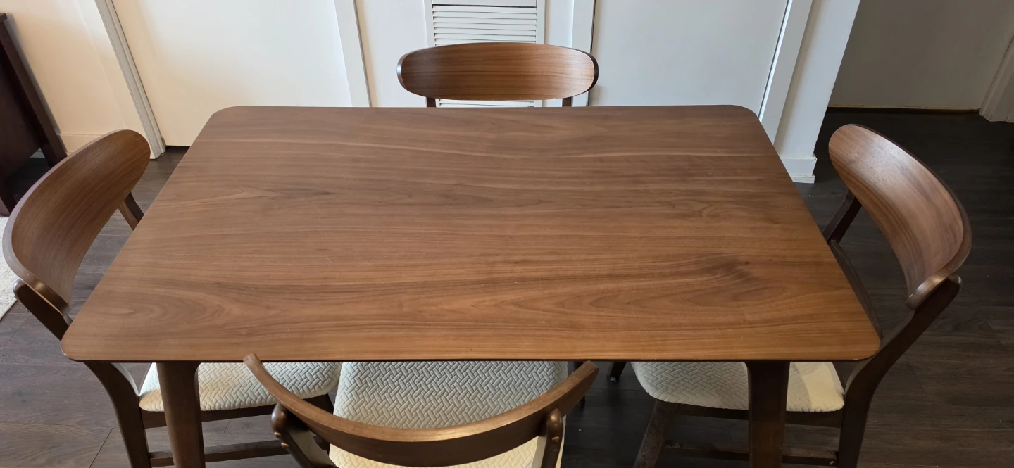 4-Person Dining Set - Natural Walnut Table & Light Beige Chairs