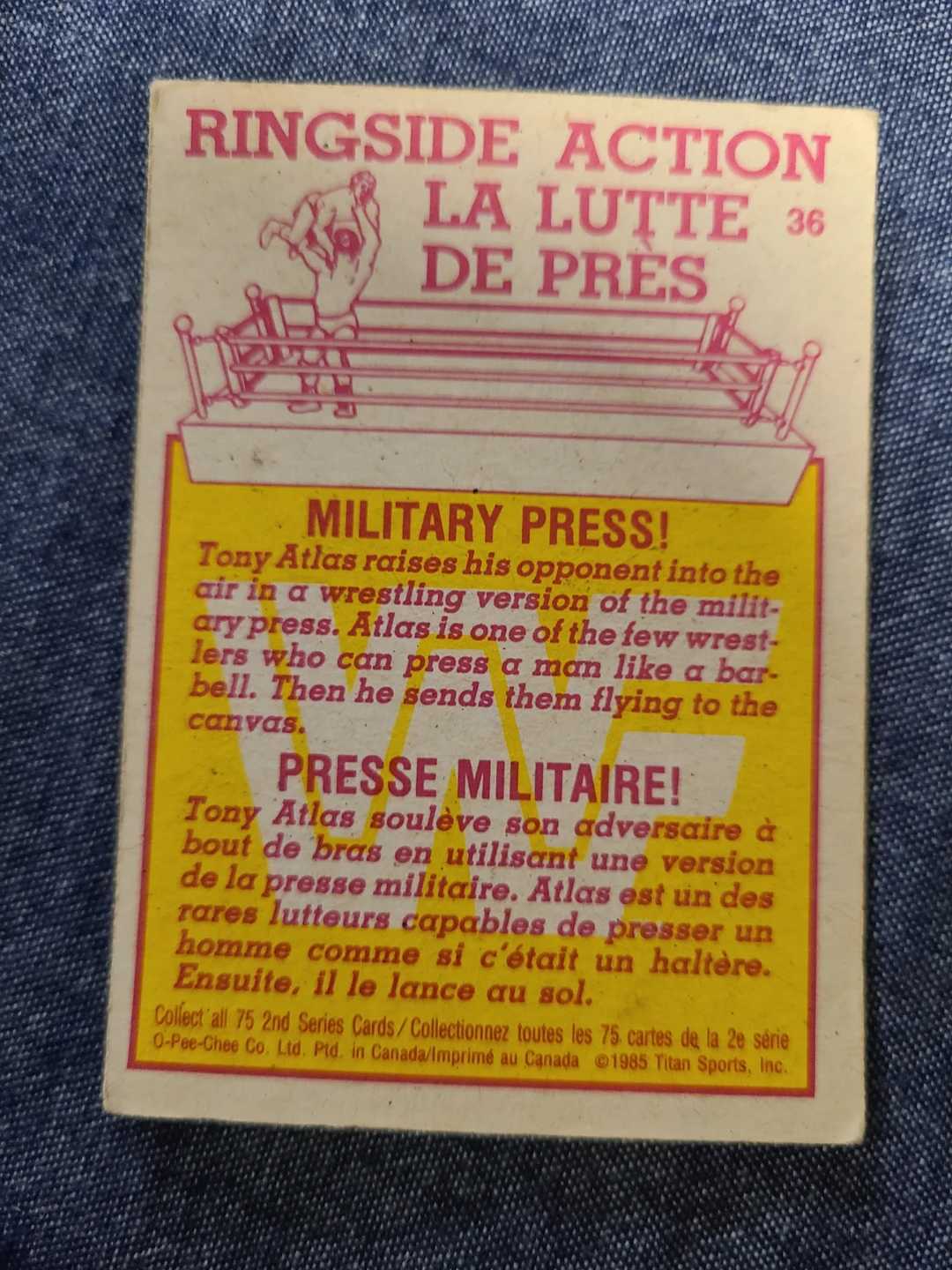 1985 Ringside Action La Lutte De Pres Card - photo 2