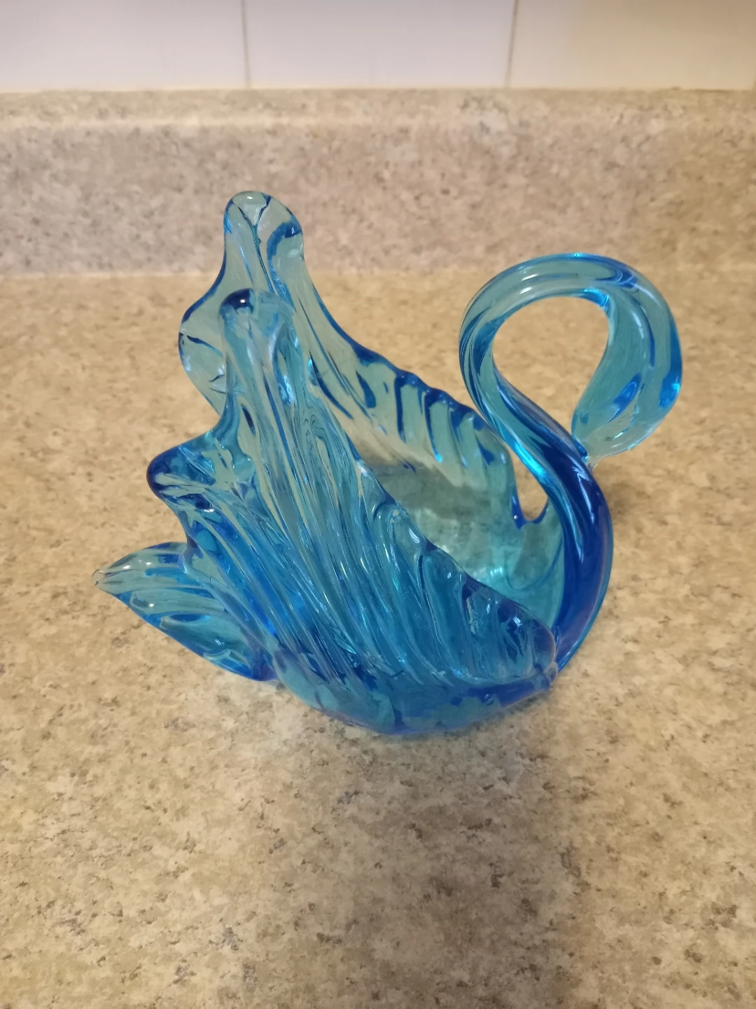 Blue Glass Swan Dish