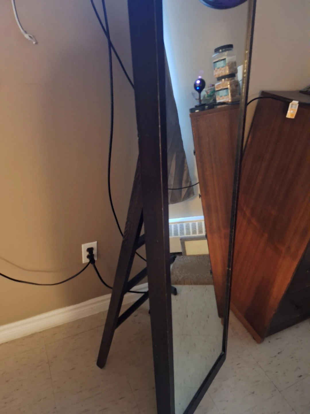 Dark Wood Full Length Mirror with Stand - photo 2