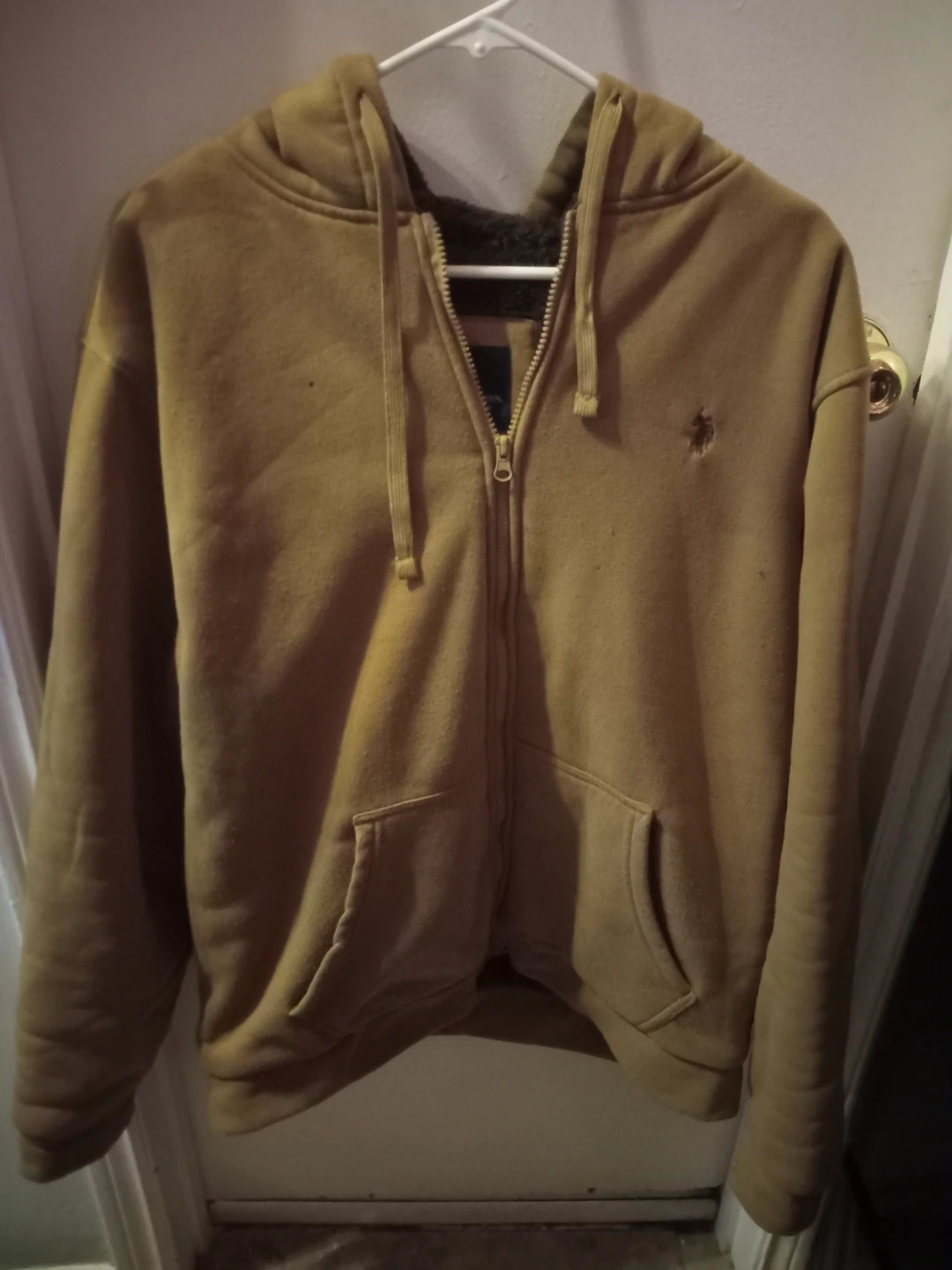 Men's Polo Tan Sherpa Lined Zip-Up Hoodie - XL