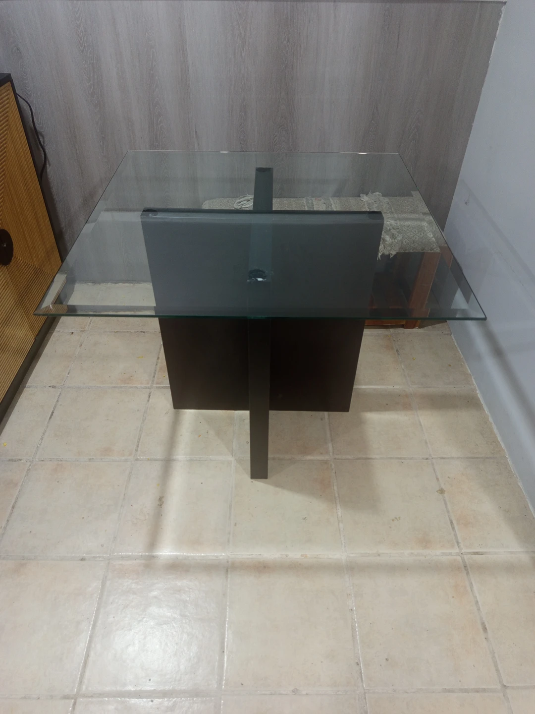 Glass Top Dining Table with Dark Wood Base
