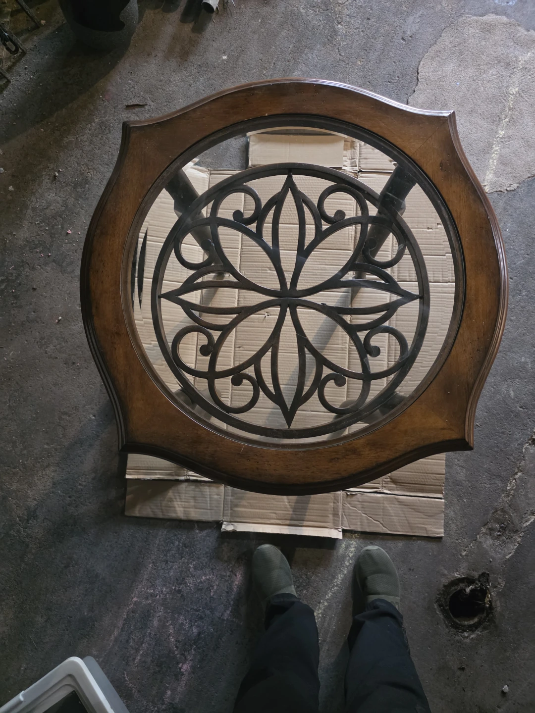 Round Wood and Glass Accent Table