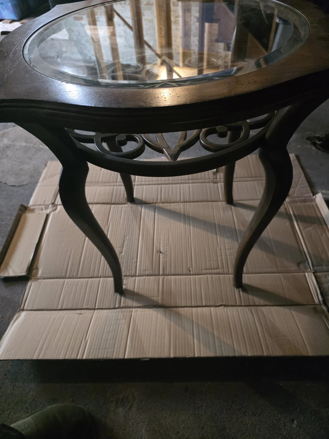 Round Wood and Glass Accent Table - photo 2