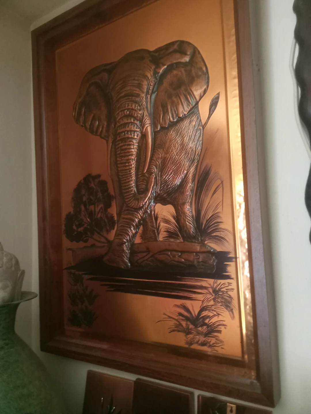 Framed Copper Embossed Elephant Wall Art