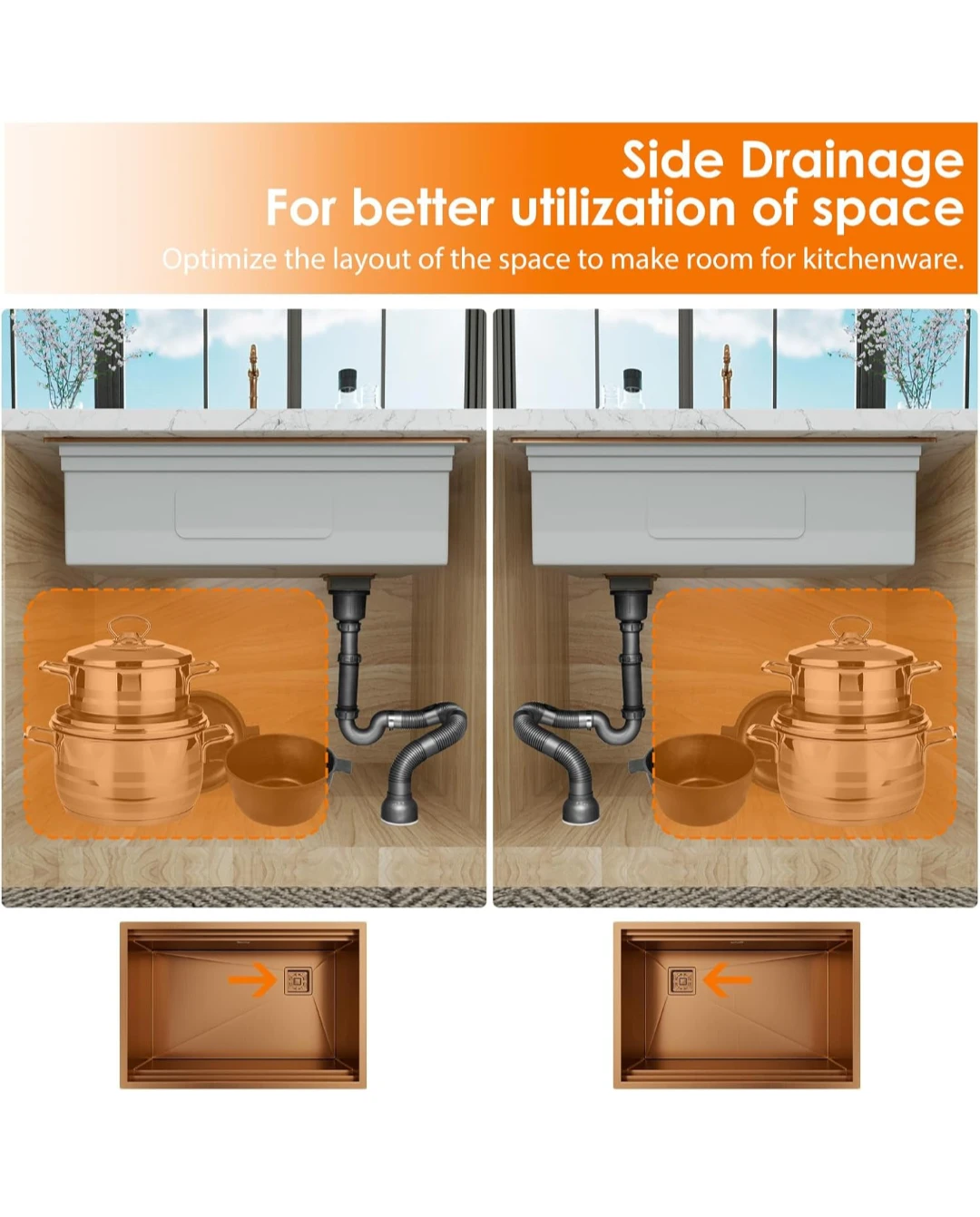 Rose Gold 16 Gauge Stainless Steel Kitchen Sink - photo 3