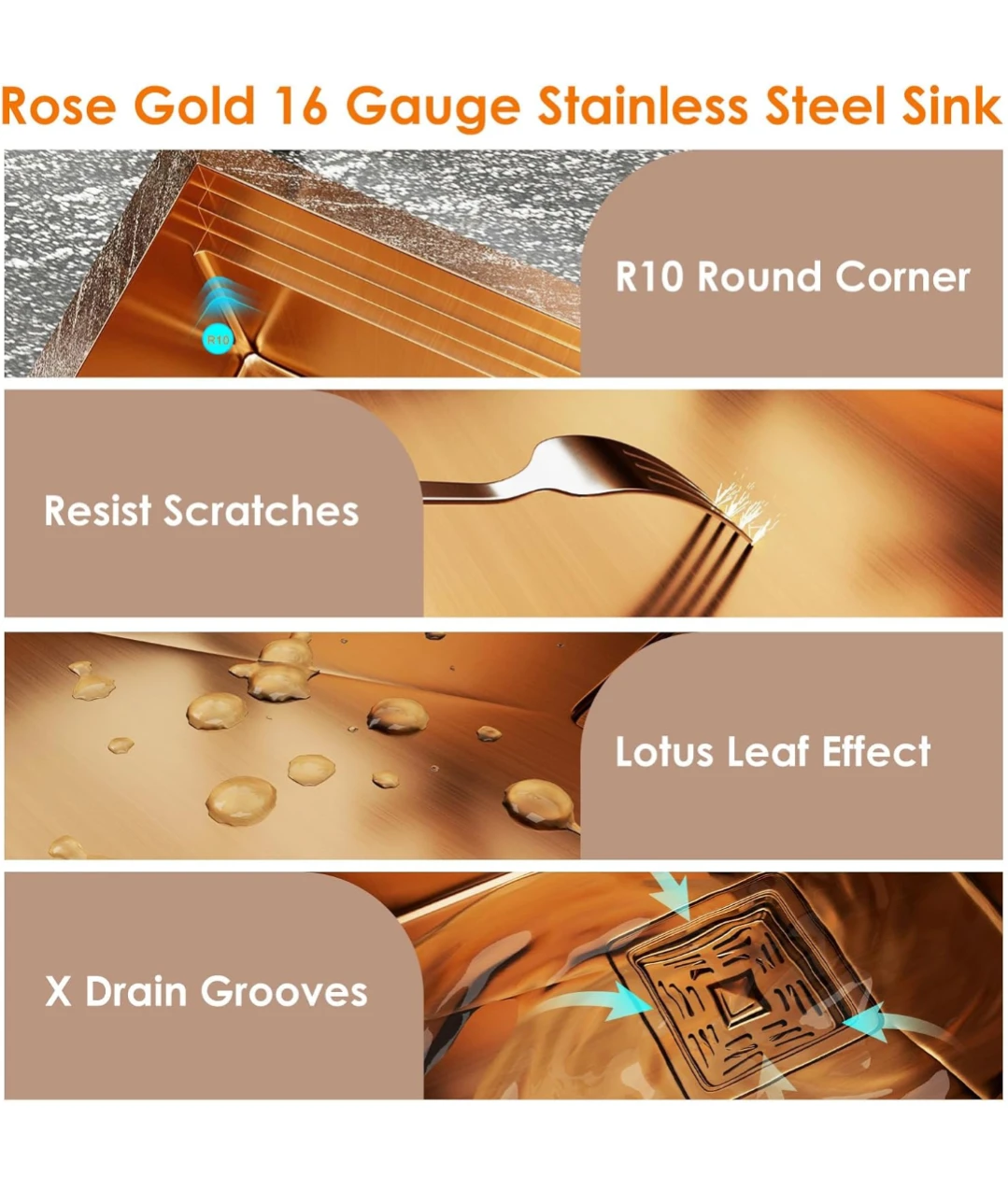 Rose Gold 16 Gauge Stainless Steel Kitchen Sink - photo 5